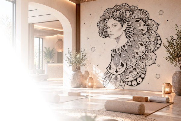 Mandala art on the wall of a ypga studio