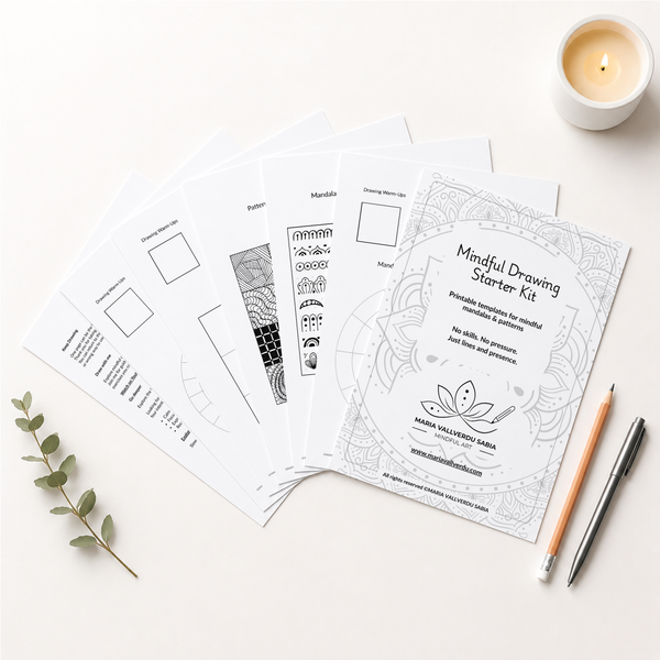 Sheets that are part of the Mindful Drawing kit depicted side by side