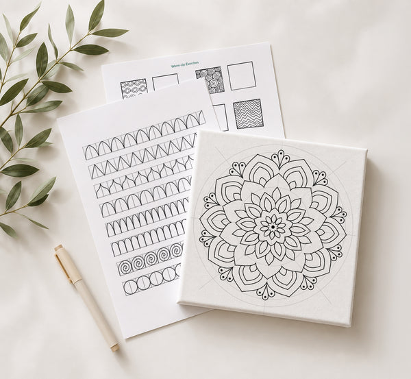 Mandala on canvas and pattern on a sheet on the side