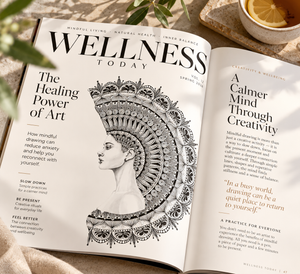 Mock up wellness magazine sheet with a mandala illustration