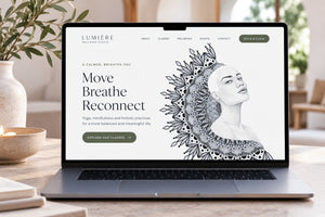 Mock up of website landing page with artpiece of mindful drawing illustrating website