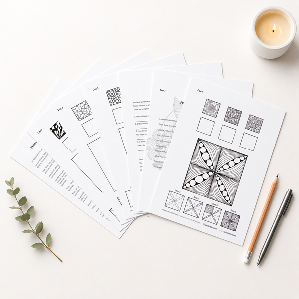 Product images sheets Scrolling Detox, mandalas to draw and instructions
